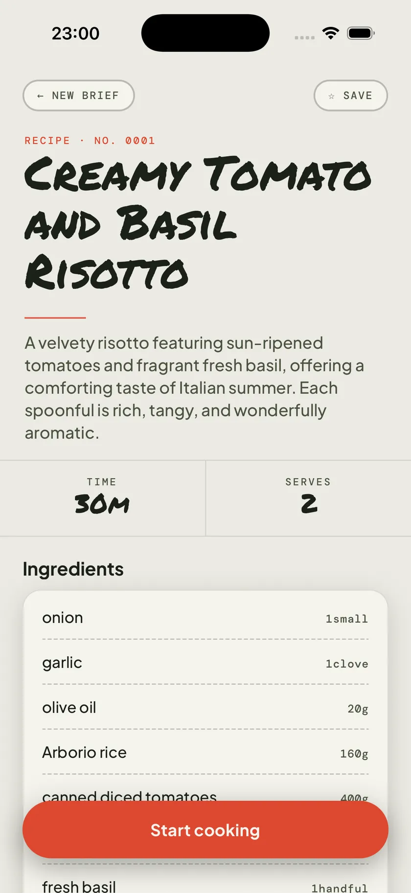 SOUS — the recipe screen
